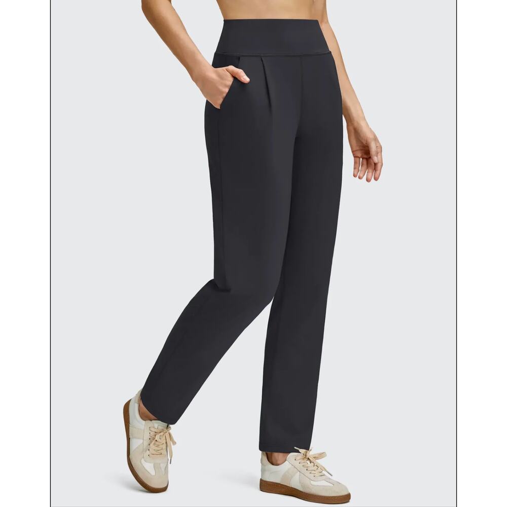Women’s High Waist Pleated Ankle Tapered Trousers Black XL 30” Inseam